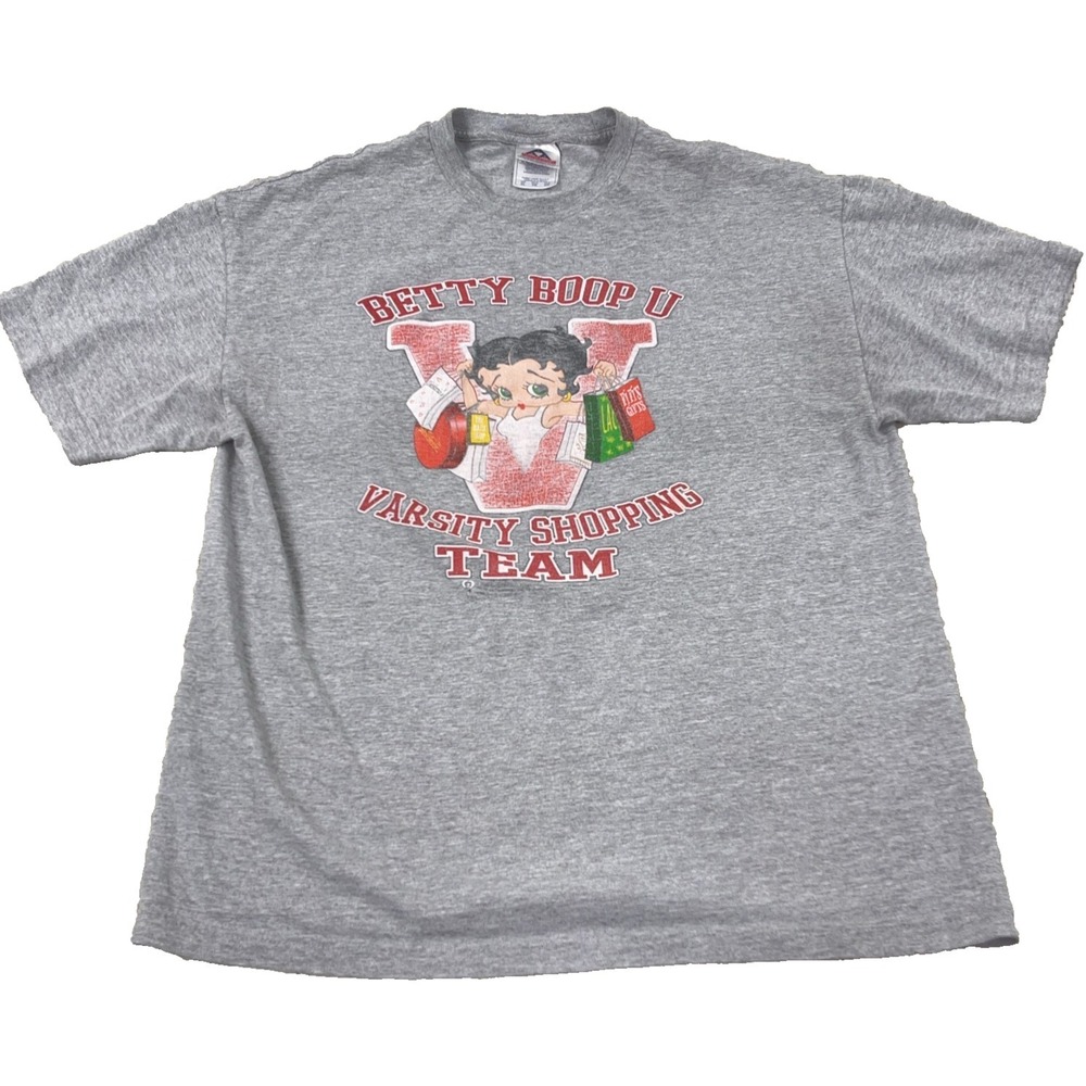 Vintage Betty Boop Shirt Adult XL Gray Tee Y2K Varsity Shopping Team Faded Worn